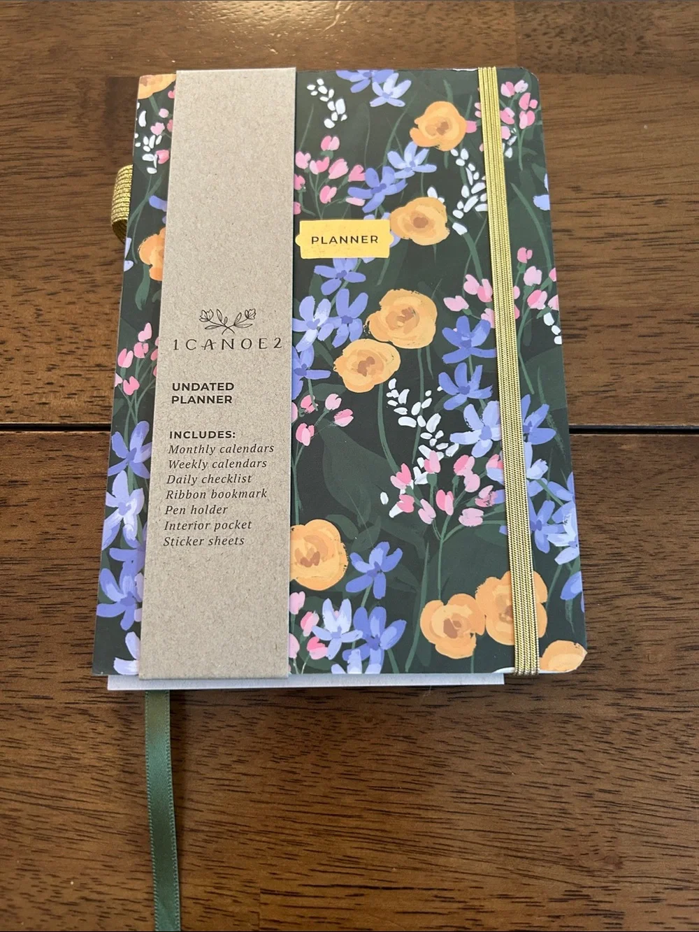 Floral Undated Planner - Green with Yellow & Purple Accent